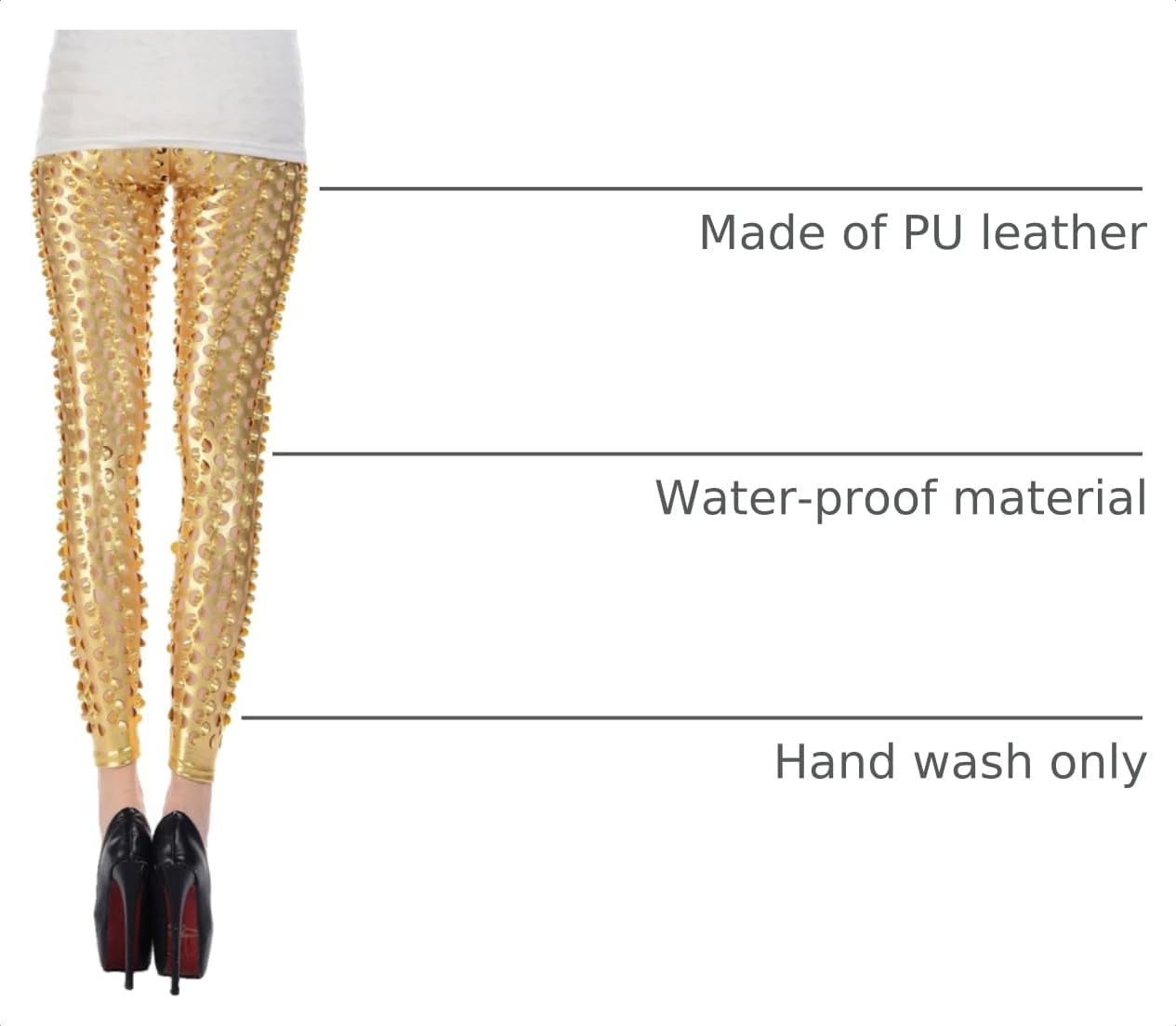 image:imagePanegy Women Punk Rock Leggings Hollow Leggings Party Digital Skinny TrousersGold