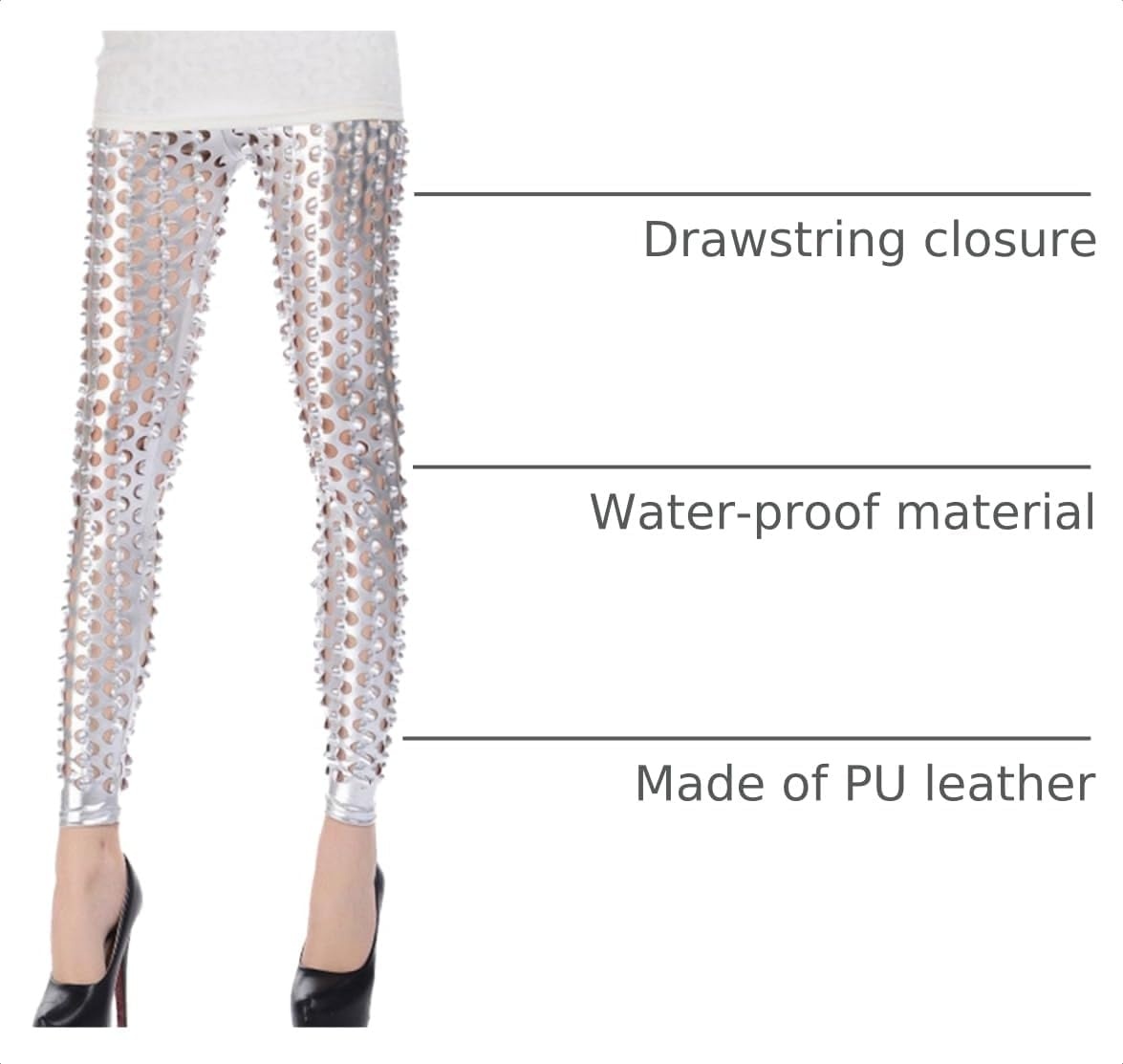 image:imagePanegy Women Punk Rock Leggings Hollow Leggings Party Digital Skinny TrousersSilver