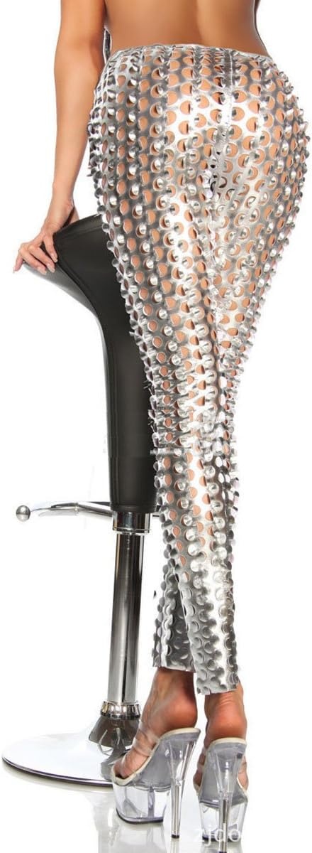 image:imagePanegy Women Punk Rock Leggings Hollow Leggings Party Digital Skinny TrousersSilver