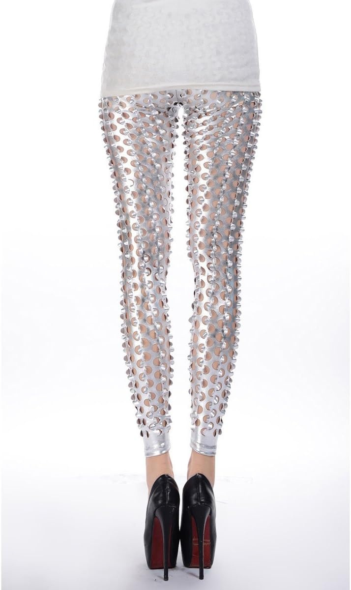 image:imagePanegy Women Punk Rock Leggings Hollow Leggings Party Digital Skinny TrousersSilver