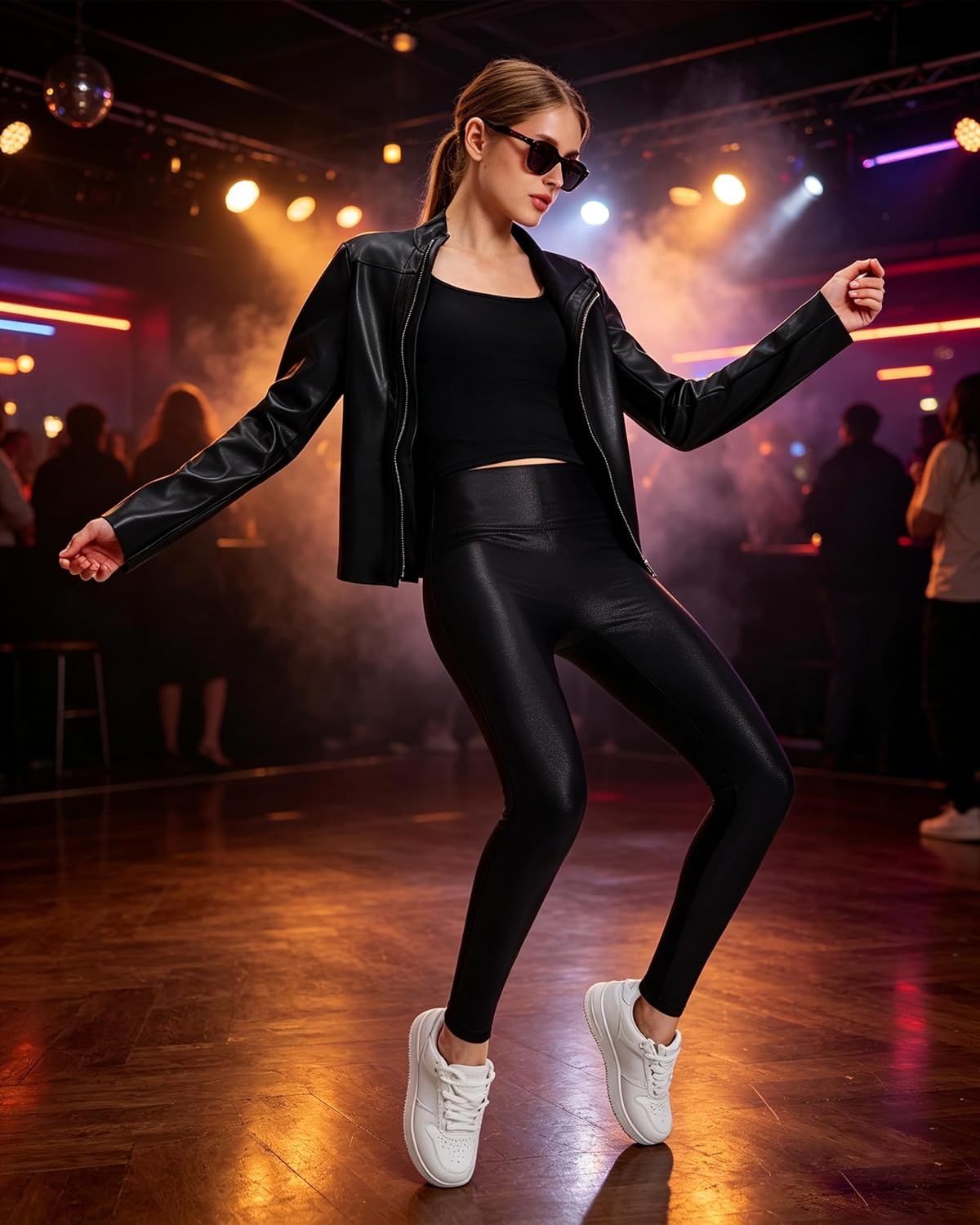 image:imageWomens Faux Leather Leggings 2527 High Rise Stretch PantsBlack