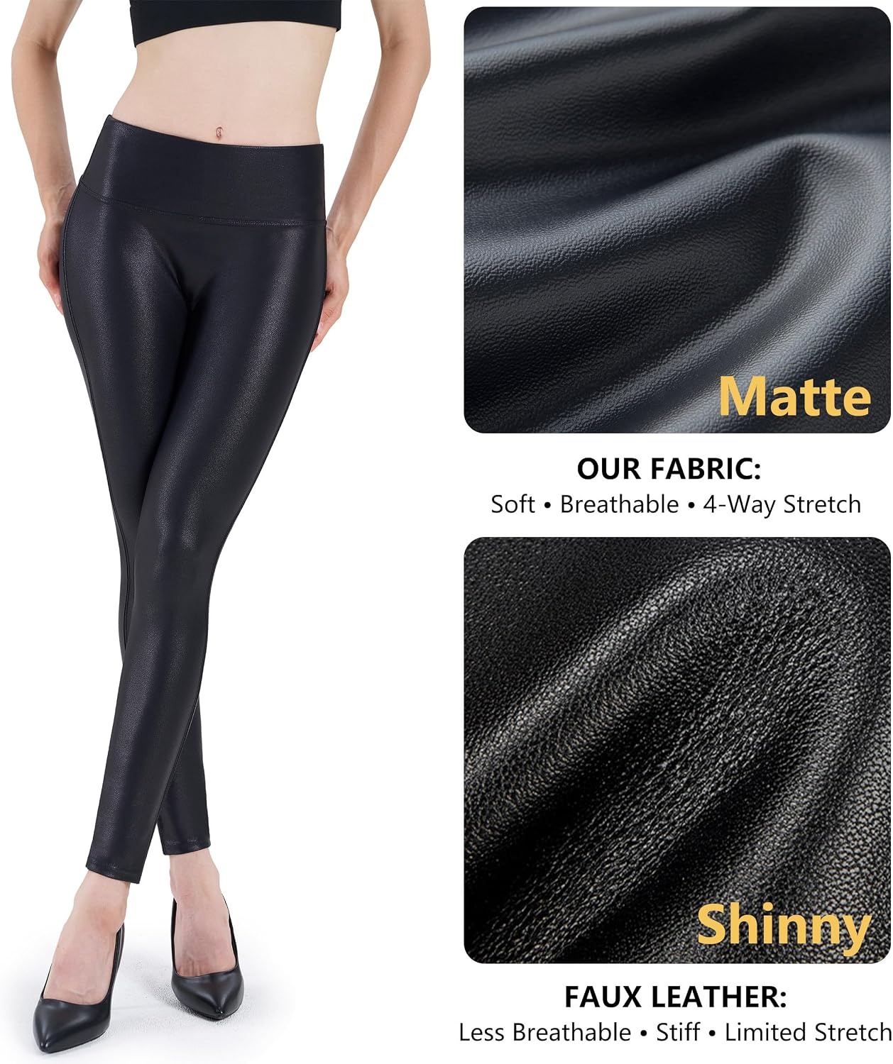image:imageWomens Faux Leather Leggings 2527 High Rise Stretch PantsBlack