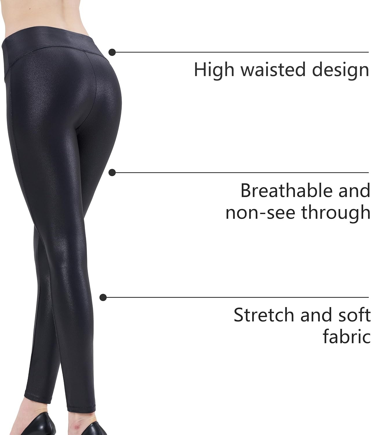 image:imageWomens Faux Leather Leggings 2527 High Rise Stretch PantsBlack
