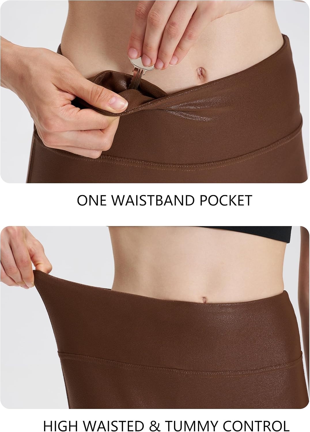 image:imageWomens Faux Leather Leggings 2527 High Rise Stretch PantsBrown