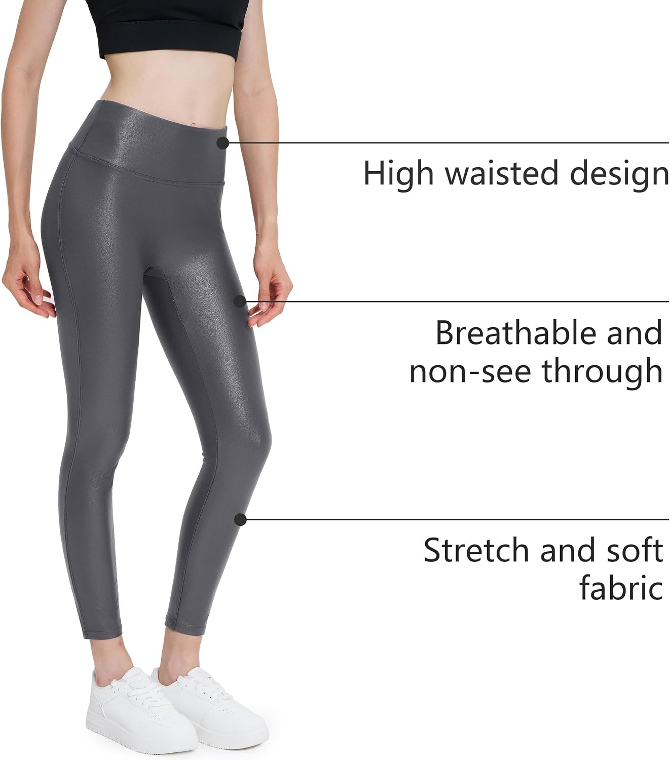image:imageWomens Faux Leather Leggings 2527 High Rise Stretch PantsDark Grey
