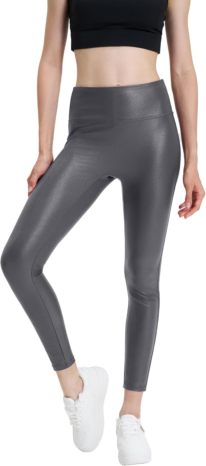 image:imageWomens Faux Leather Leggings 2527 High Rise Stretch PantsDark Grey