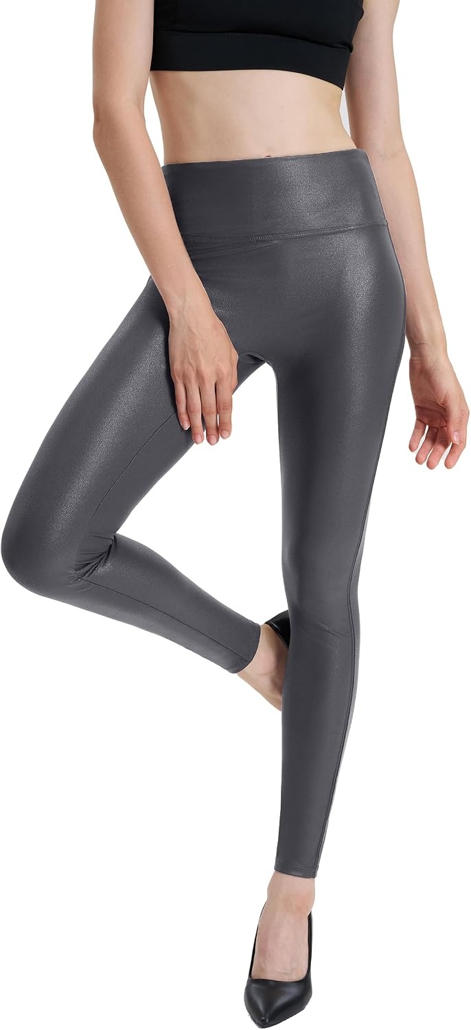 image:imageWomens Faux Leather Leggings 2527 High Rise Stretch PantsDark Grey