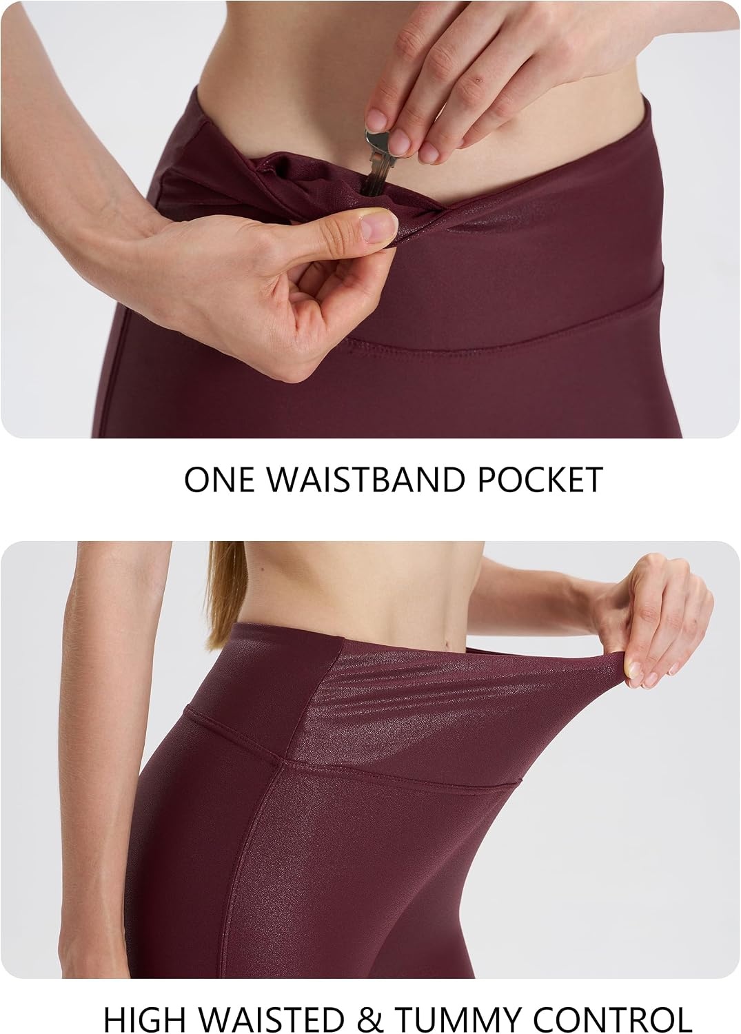 image:imageWomens Faux Leather Leggings 2527 High Rise Stretch PantsWine Red