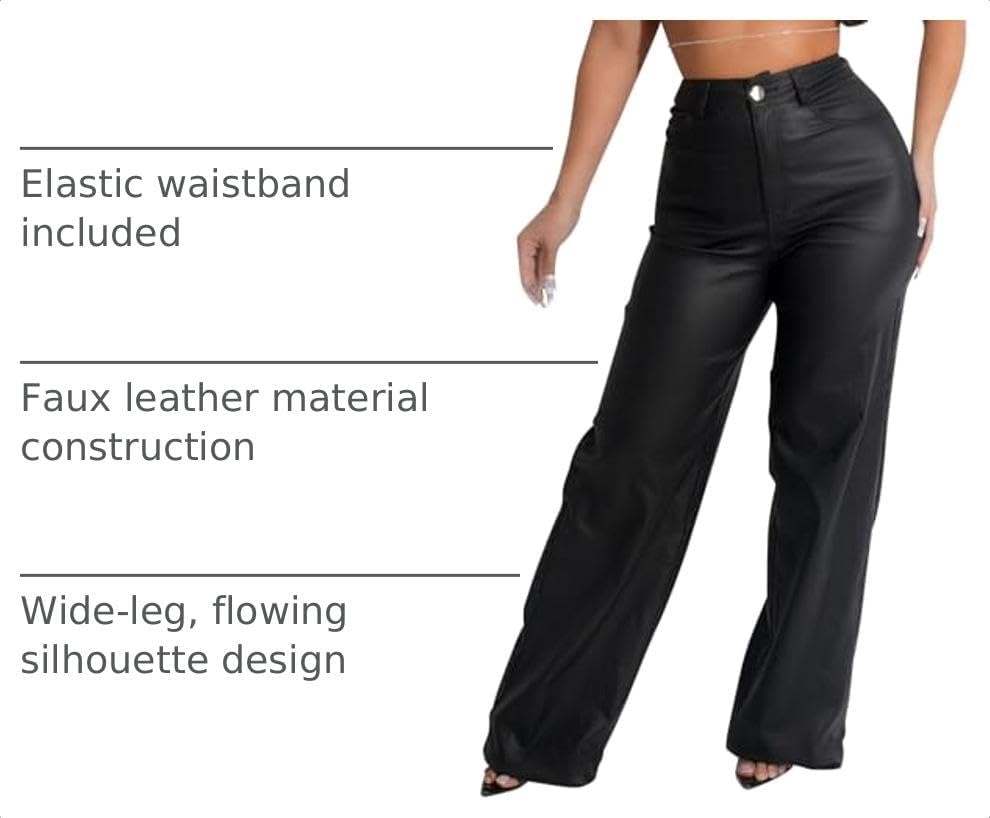 image:imageZebaexf Womens High Waist Faux Leather Pants Straight Leg Jeans Leather Look PantsMattewideblack