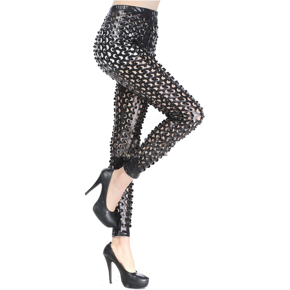 image:imagePanegy Women Punk Rock Leggings Hollow Leggings Party Digital Skinny TrousersBlack