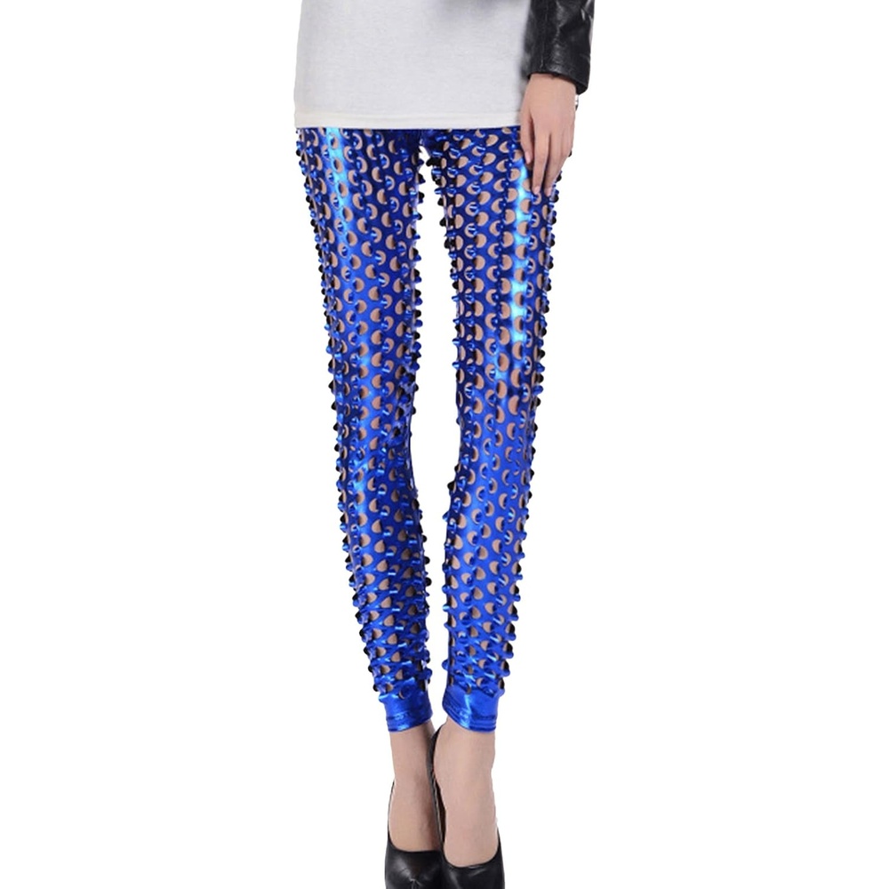 image:imagePanegy Women Punk Rock Leggings Hollow Leggings Party Digital Skinny TrousersBlue