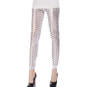 Panegy Women Punk Rock Leggings Hollow Leggings Party Digital Skinny Trousers(Silver)