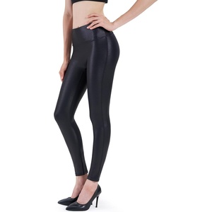 Womens Faux Leather Leggings, 25″/27″, High Rise Stretch Pants(Black)