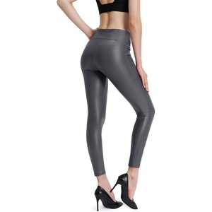 Womens Faux Leather Leggings, 25″/27″, High Rise Stretch Pants(Dark Grey)