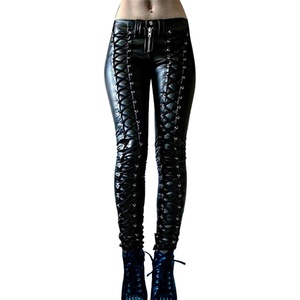Women’s Lace Up Faux Leather Leggings Gothic Bandage Sexy Tight Pants(Black 1)