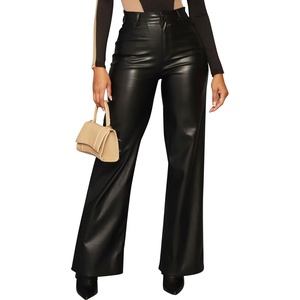 Zebaexf Women’s High Waist Faux Leather Pants Straight Leg Jeans Leather Look Pants(A-black)