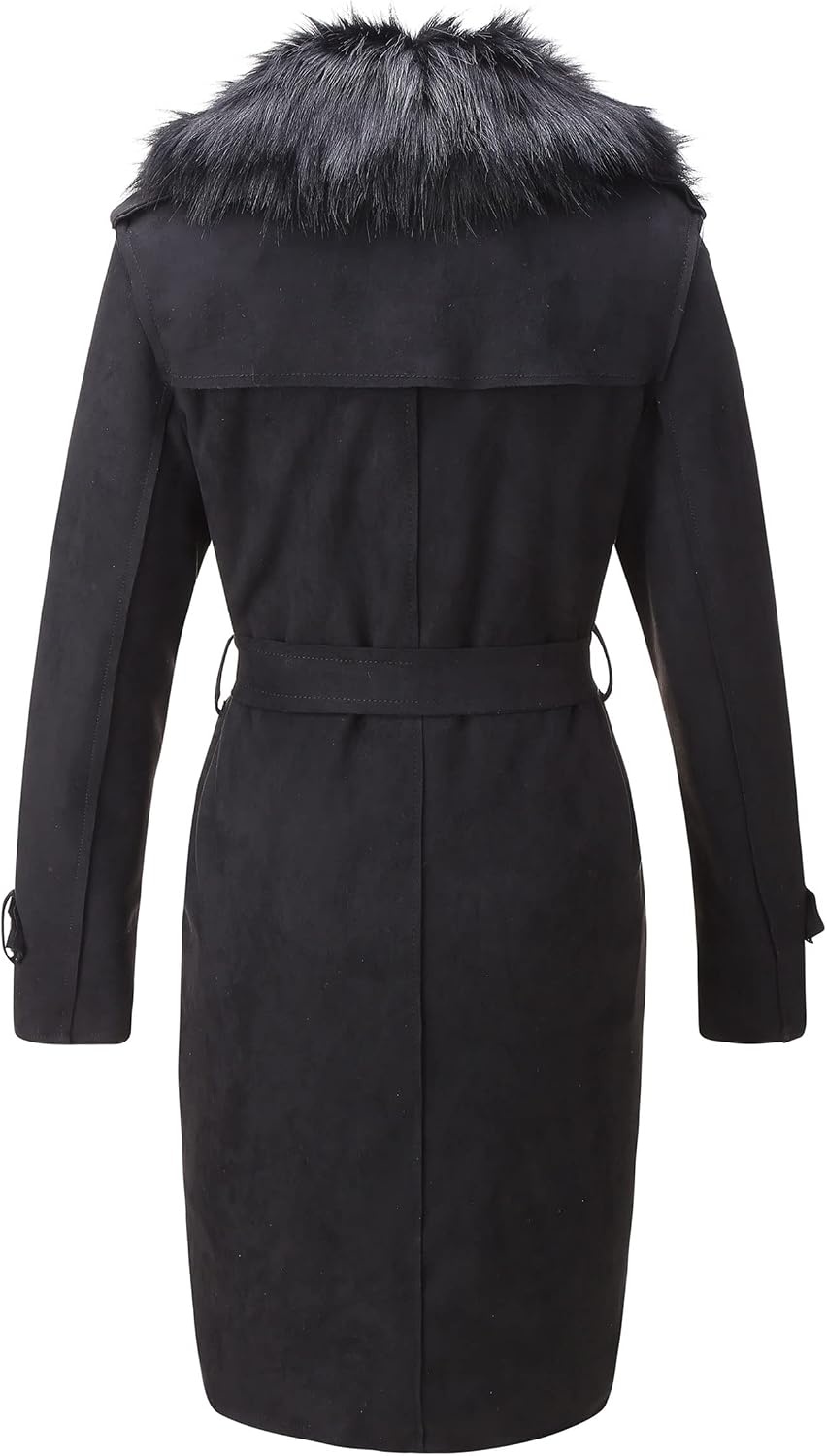 image:imageBellivera Womens Faux Suede Leather Fleece Lined Trench CoatBlack