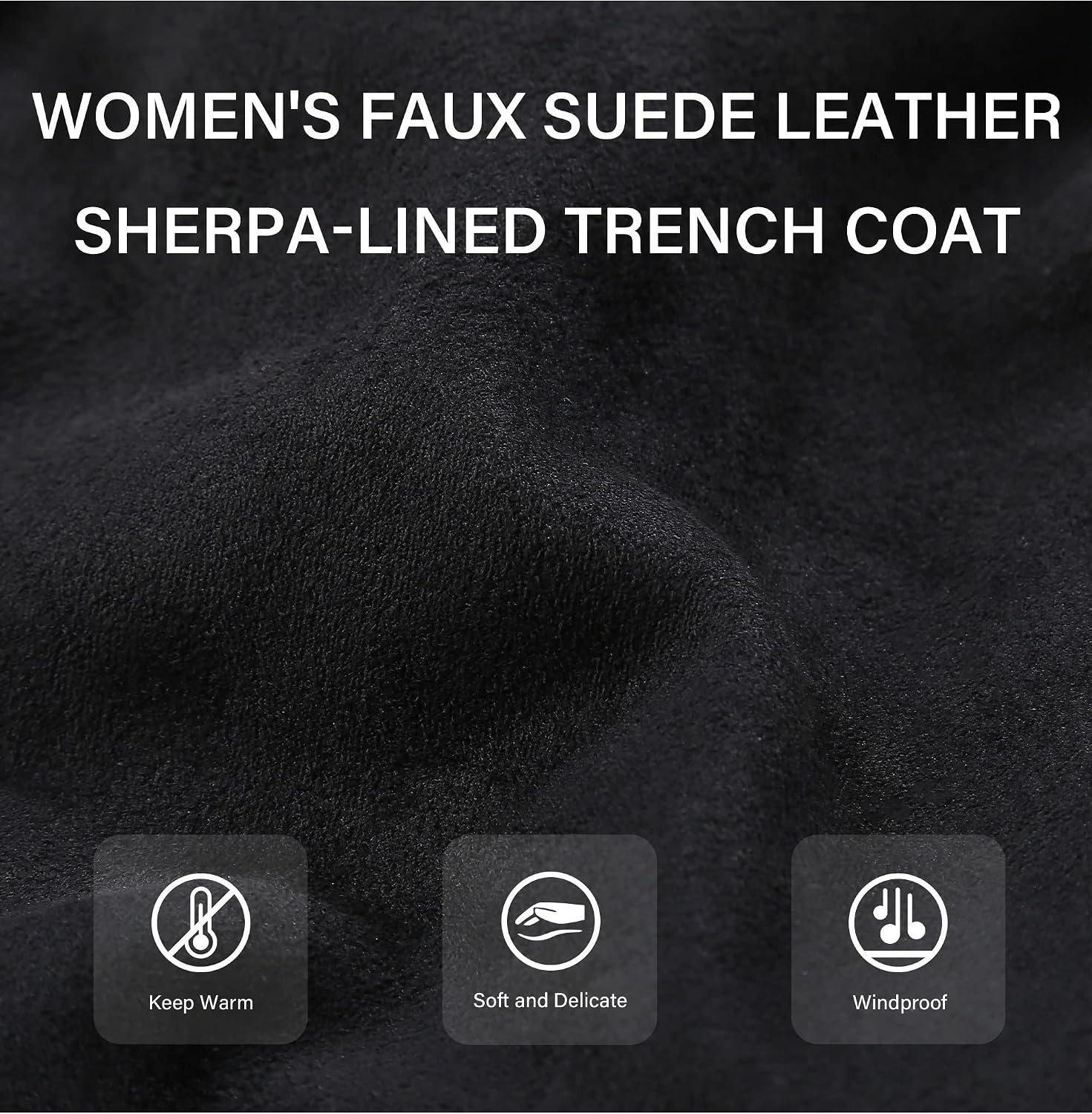 image:imageBellivera Womens Faux Suede Leather Fleece Lined Trench CoatBlack