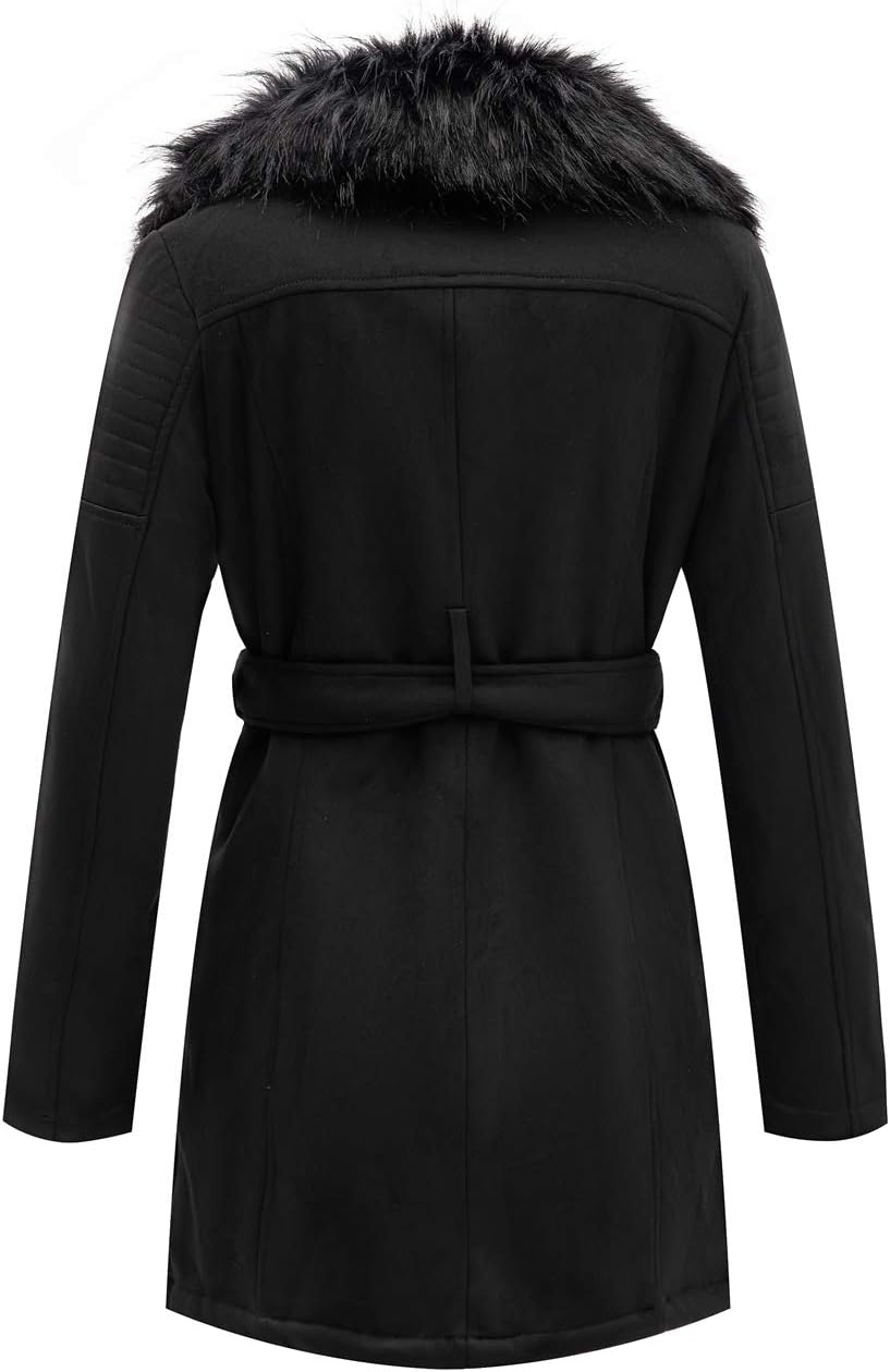 image:imageBellivera Womens Faux Suede Leather Fleece Lined Trench CoatBlack Tops