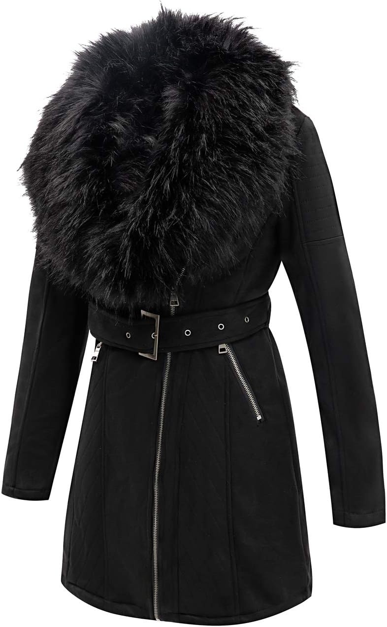 image:imageBellivera Womens Faux Suede Leather Fleece Lined Trench CoatBlack Tops
