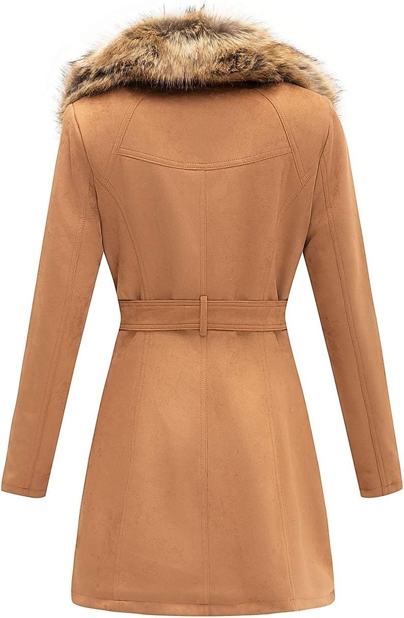 image:imageBellivera Womens Faux Suede Leather Fleece Lined Trench CoatCamel Coat