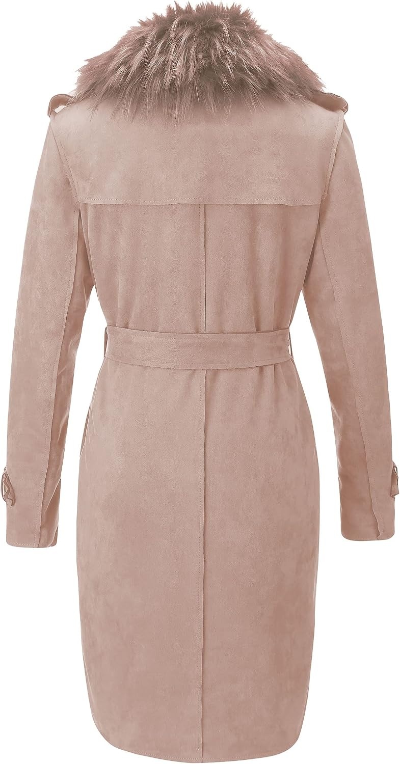 image:imageBellivera Womens Faux Suede Leather Fleece Lined Trench CoatLight Brown