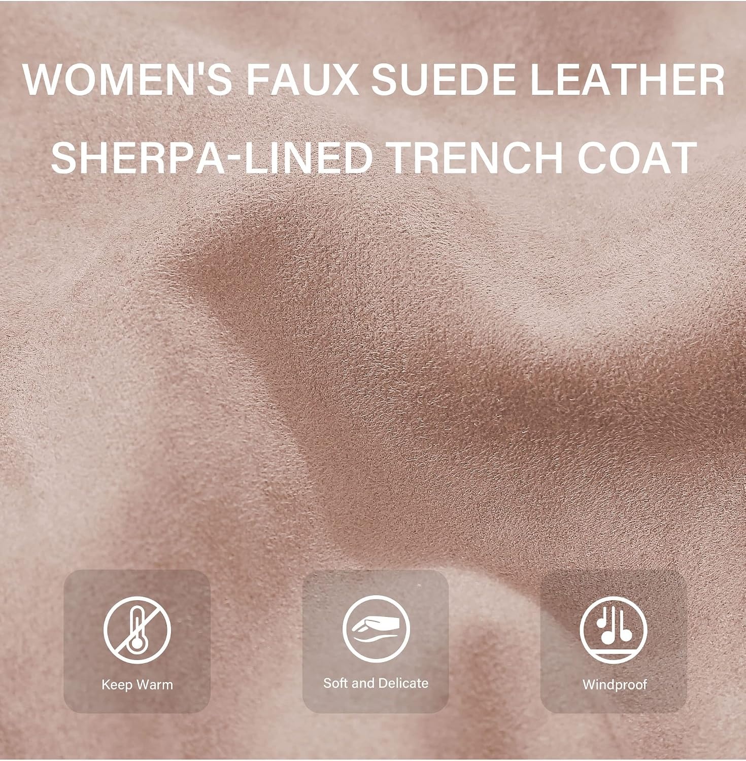 image:imageBellivera Womens Faux Suede Leather Fleece Lined Trench CoatLight Brown