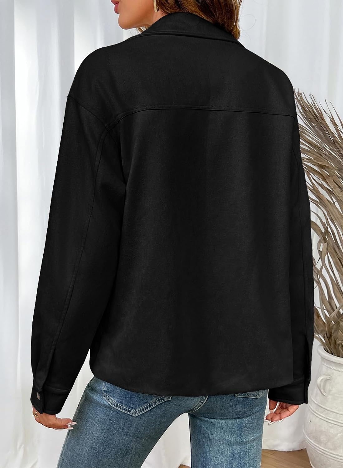 image:imageEVALESS Womens Faux Suede Jacket Fall Fashion Casual Winter Coats OuterwearBlack