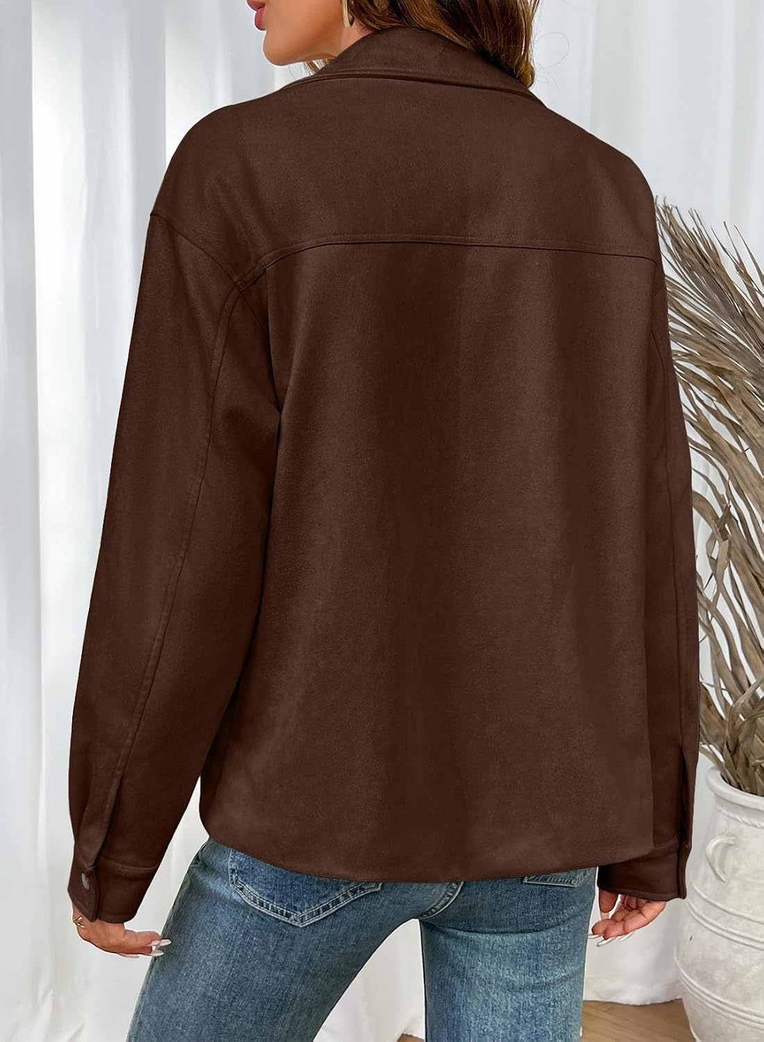image:imageEVALESS Womens Faux Suede Jacket Fall Fashion Casual Winter Coats OuterwearBrown