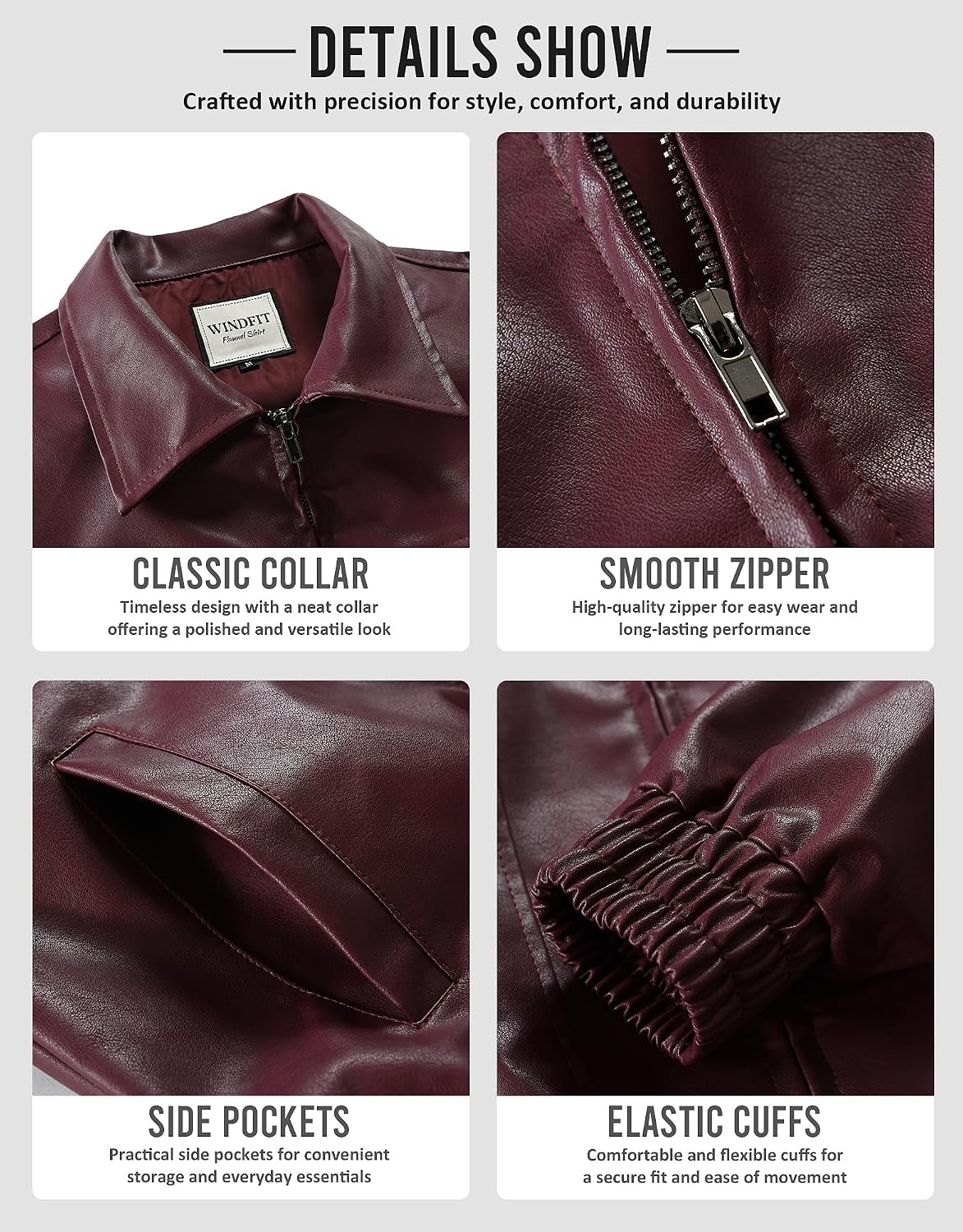 image:imageKOMANA Womens Zip Ribbed Leather Jacket Faux Oversized Winter Warm CoatPurple