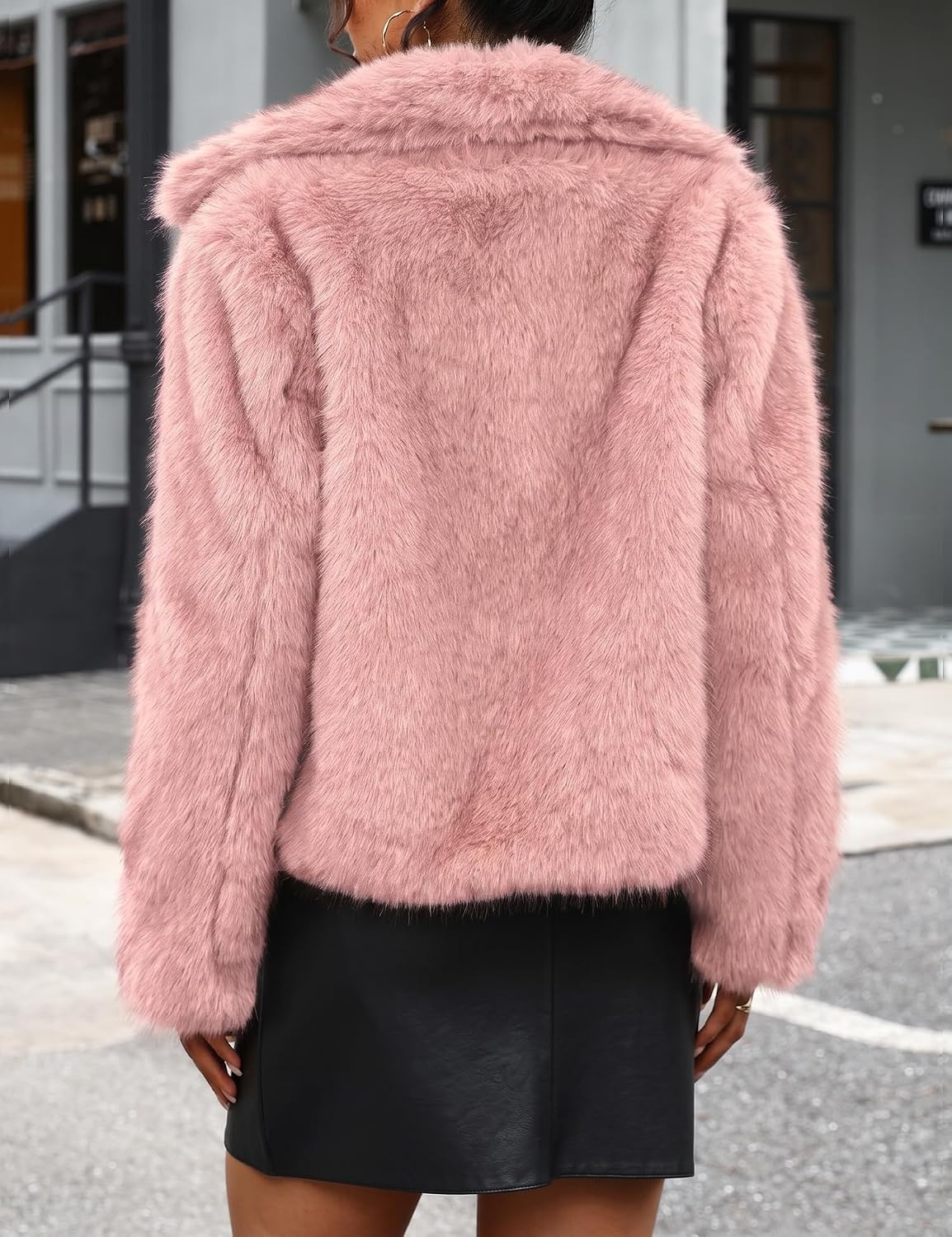image:imageLOMON Faux Fur Coat Women TwoTone Cropped Fluffy JacketPink White a