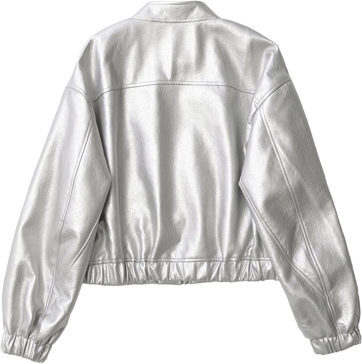 image:imageLY VAREY LIN Womens Faux Leather Jacket Long Sleeve Zip Up Casual Bomber Motorcycle Biker Coat2416silver