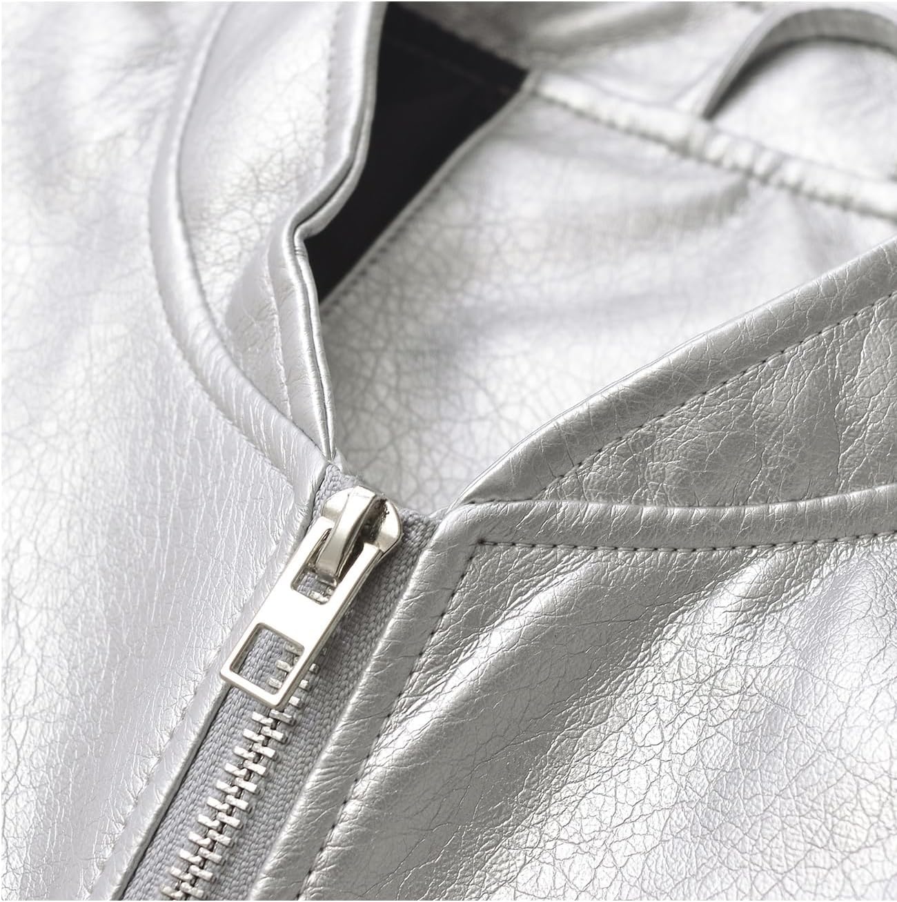 image:imageLY VAREY LIN Womens Faux Leather Jacket Long Sleeve Zip Up Casual Bomber Motorcycle Biker Coat2416silver
