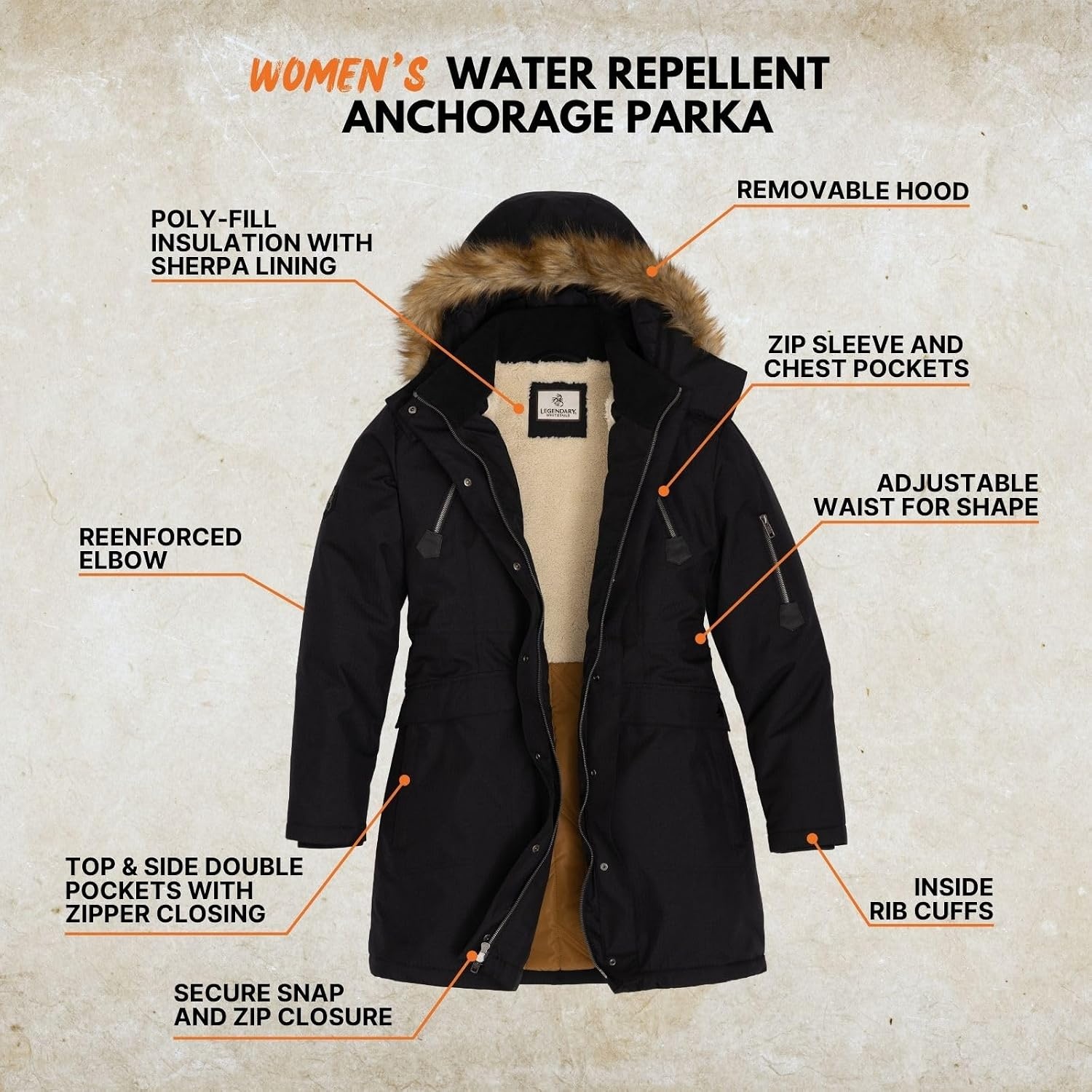 image:imageLegendary Whitetails Womens Coat with Hood Warm Insulated ParkaBlack