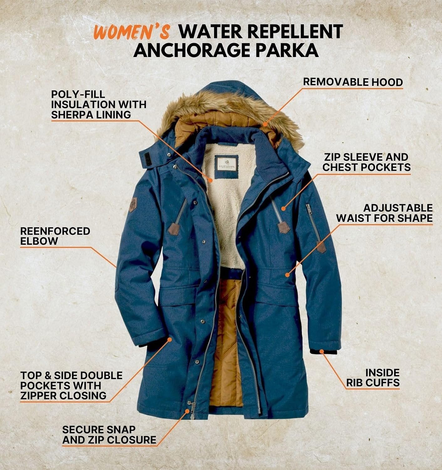 image:imageLegendary Whitetails Womens Coat with Hood Warm Insulated ParkaCrater Lake Blue