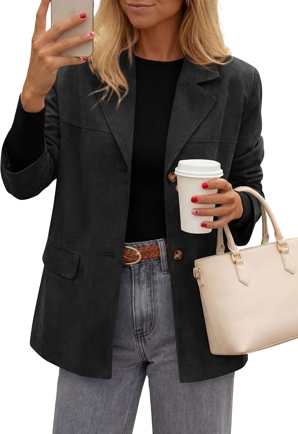 image:imagePRETTYGARDEN Blazers for Women Western Fall Faux Suede JacketBlack