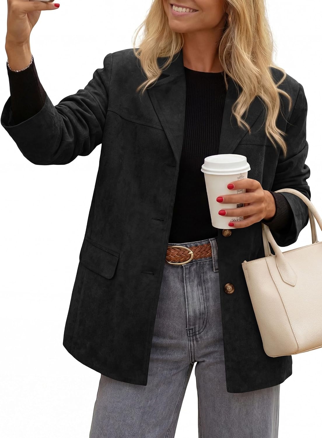 image:imagePRETTYGARDEN Blazers for Women Western Fall Faux Suede JacketBlack