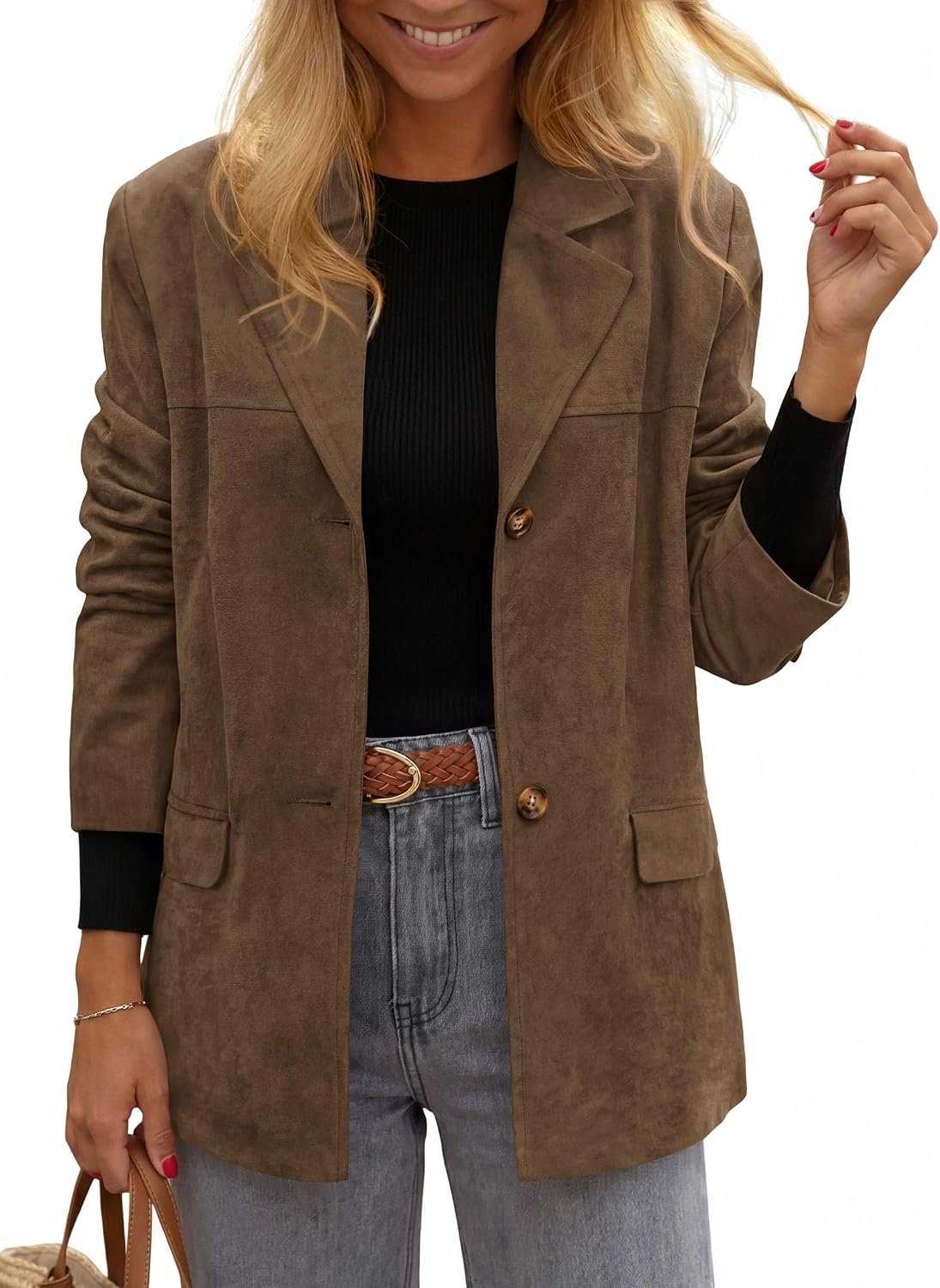 image:imagePRETTYGARDEN Blazers for Women Western Fall Faux Suede JacketBrown