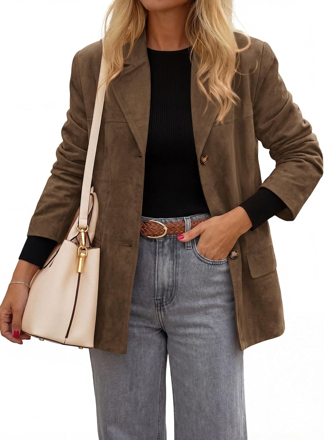 image:imagePRETTYGARDEN Blazers for Women Western Fall Faux Suede JacketBrown