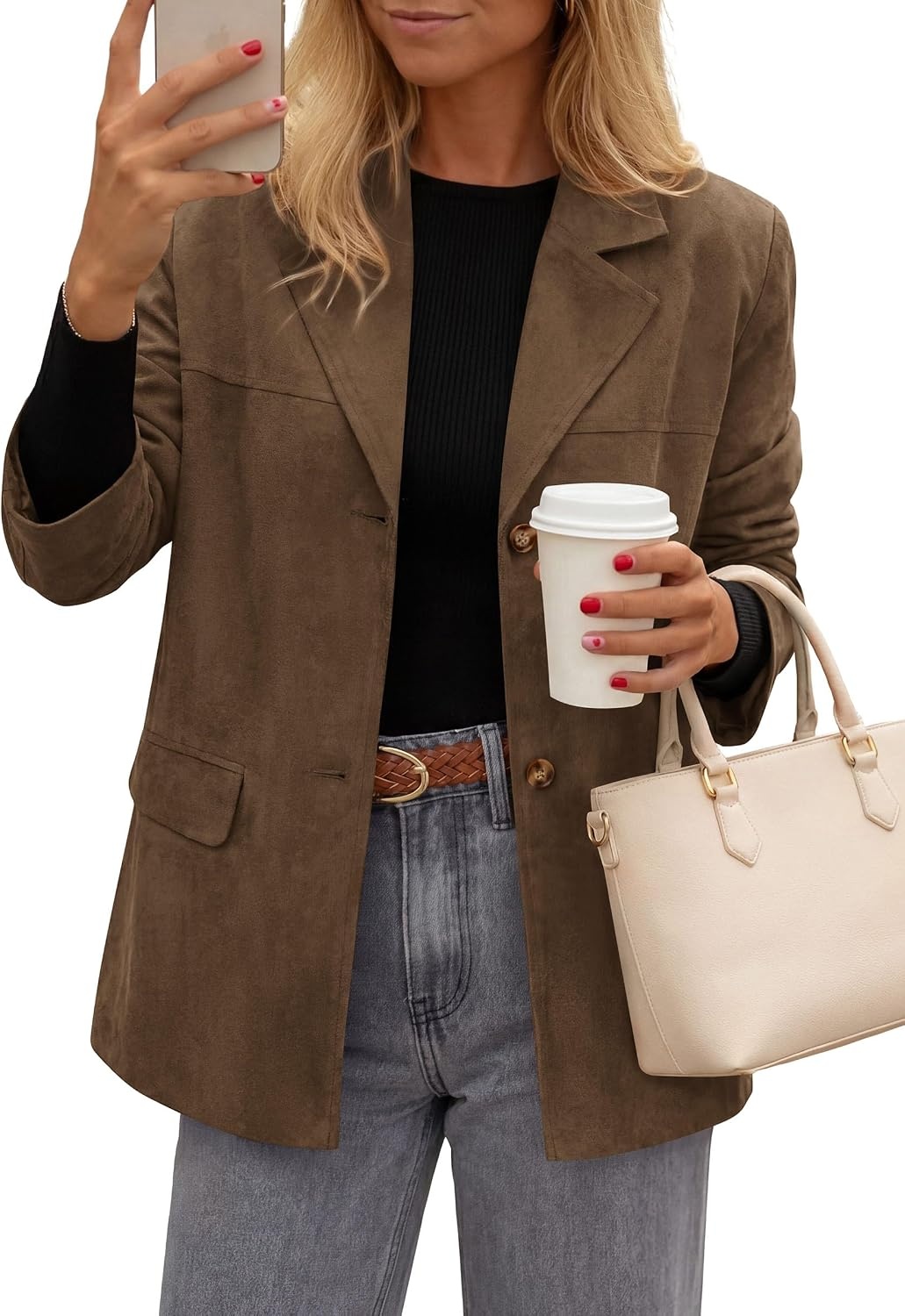 image:imagePRETTYGARDEN Blazers for Women Western Fall Faux Suede JacketBrown
