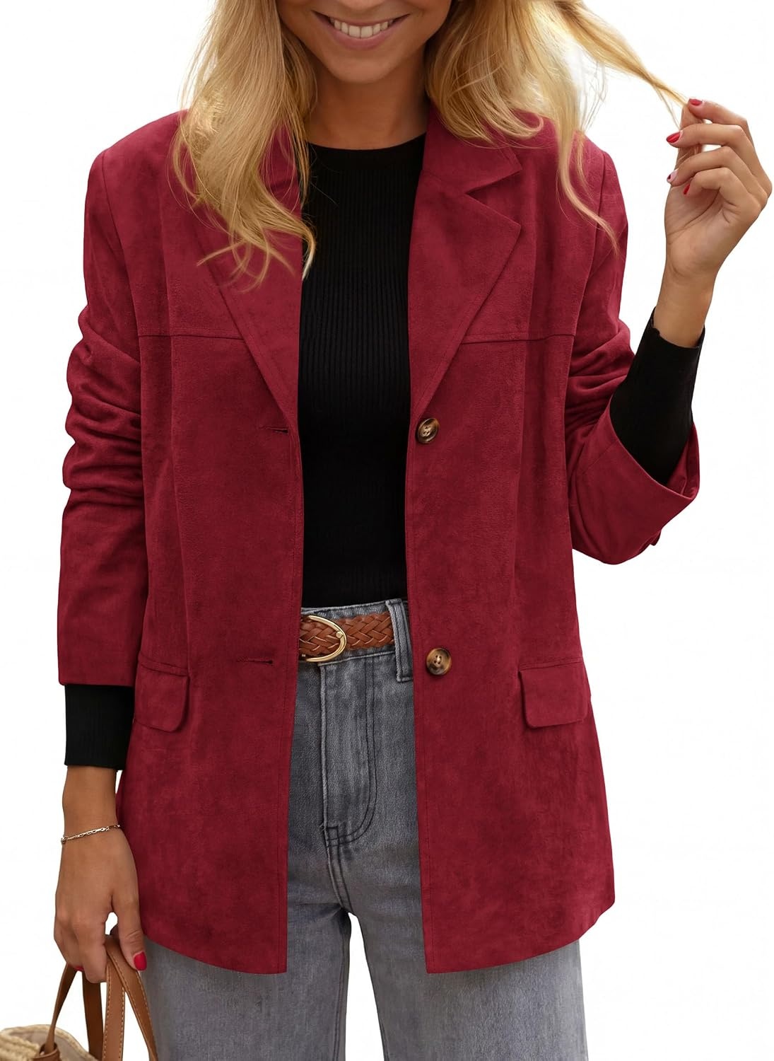 image:imagePRETTYGARDEN Blazers for Women Western Fall Faux Suede JacketBurgundy