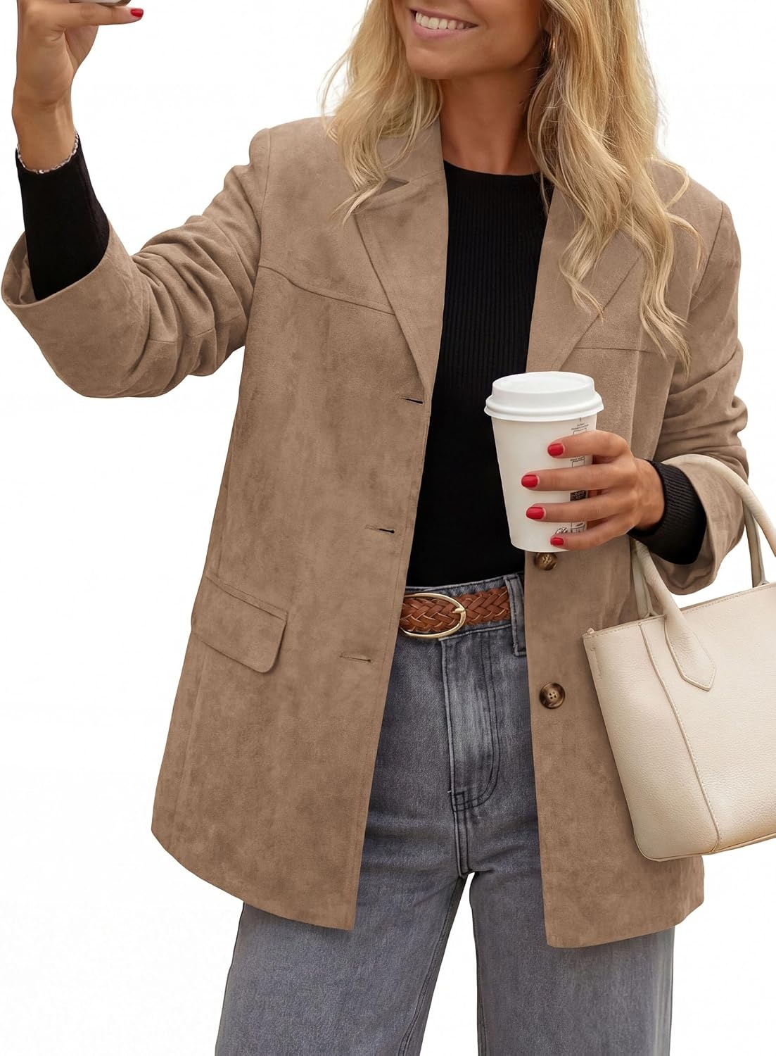 image:imagePRETTYGARDEN Blazers for Women Western Fall Faux Suede JacketKhaki