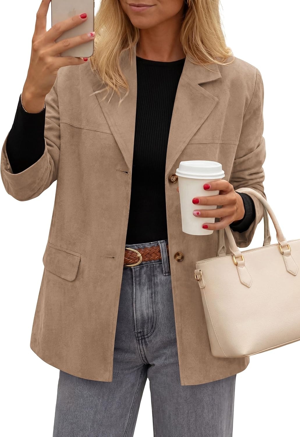 image:imagePRETTYGARDEN Blazers for Women Western Fall Faux Suede JacketKhaki