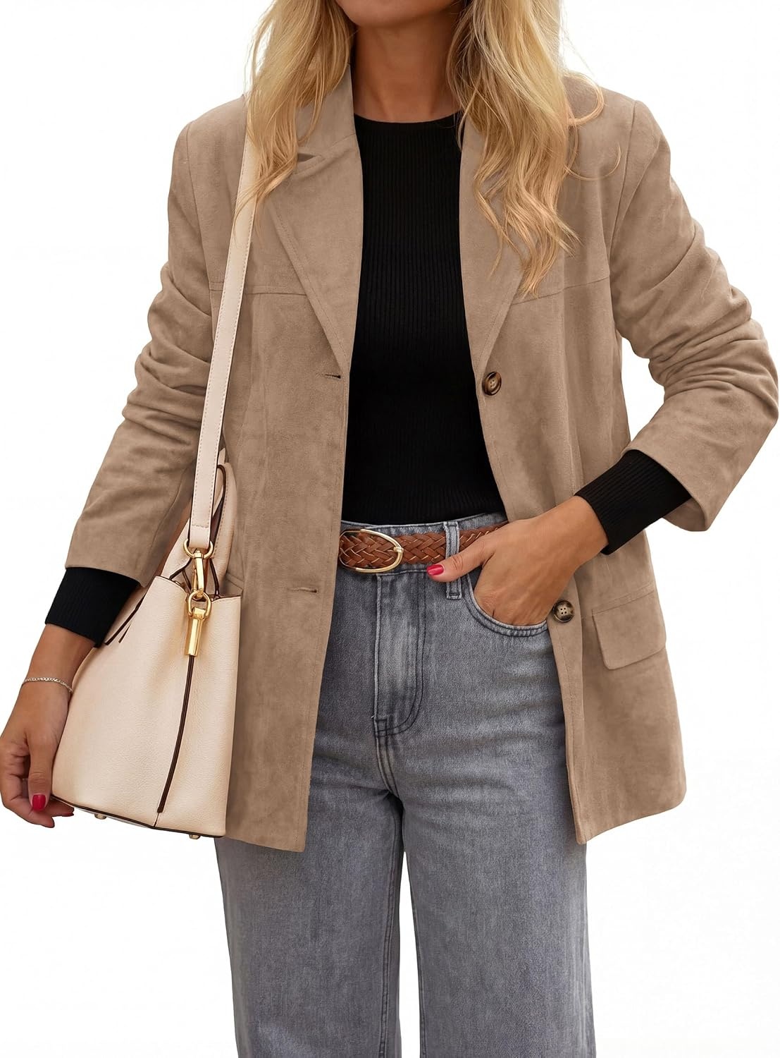 image:imagePRETTYGARDEN Blazers for Women Western Fall Faux Suede JacketKhaki