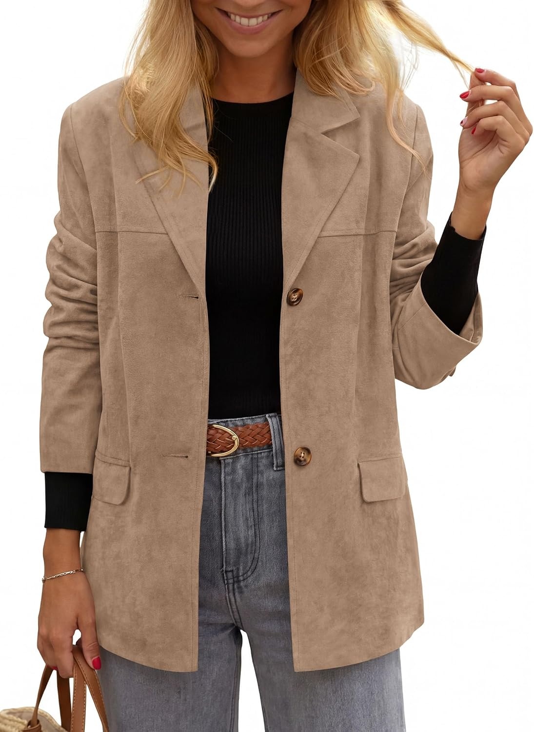 image:imagePRETTYGARDEN Blazers for Women Western Fall Faux Suede JacketKhaki