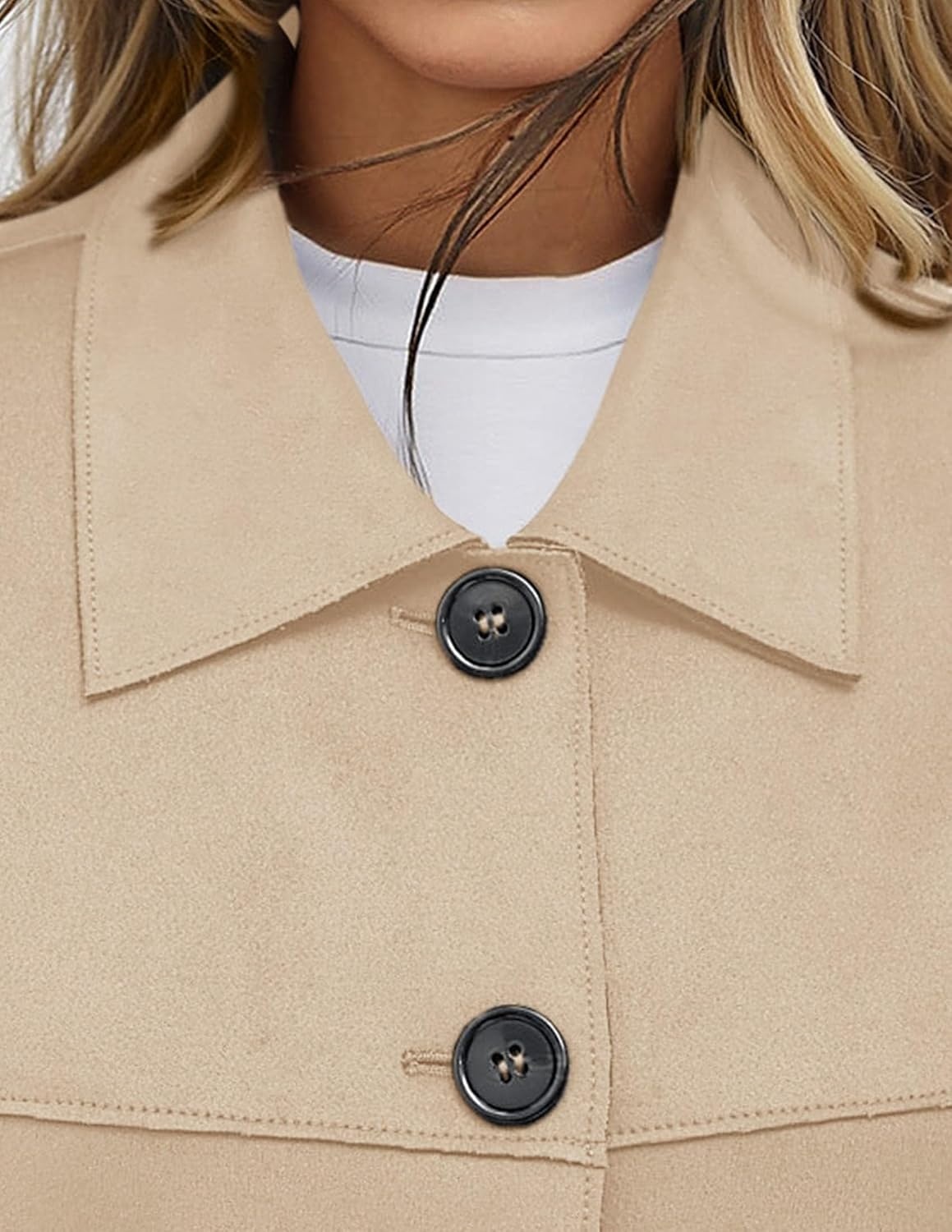 image:imagePRETTYGARDEN Womens Faux Suede Shacket Jackets Lightweight Cropped CoatsBeige