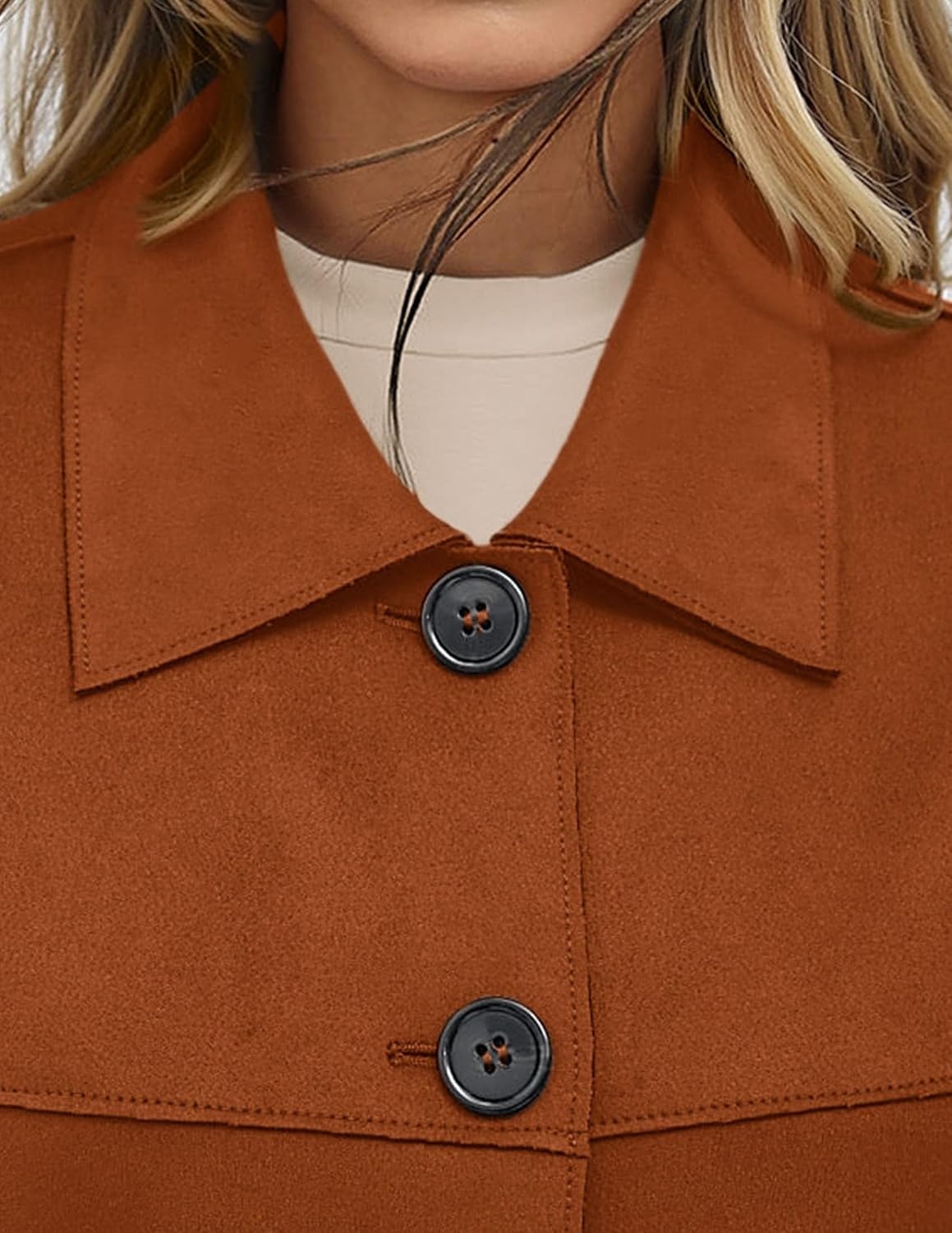 image:imagePRETTYGARDEN Womens Faux Suede Shacket Jackets Lightweight Cropped CoatsBurnt Orange