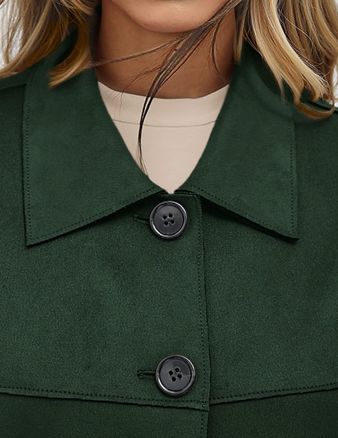 image:imagePRETTYGARDEN Womens Faux Suede Shacket Jackets Lightweight Cropped CoatsDark Green