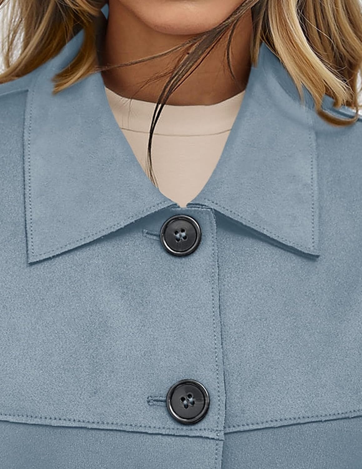 image:imagePRETTYGARDEN Womens Faux Suede Shacket Jackets Lightweight Cropped CoatsLight Blue