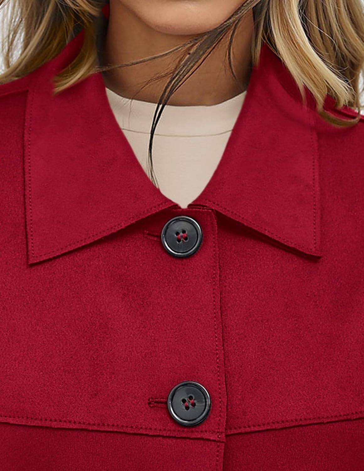 image:imagePRETTYGARDEN Womens Faux Suede Shacket Jackets Lightweight Cropped CoatsRed